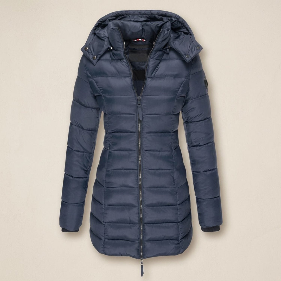 Damen Winterjacke mit Abnehmbarer Kapuze Mittellang in Marineblau