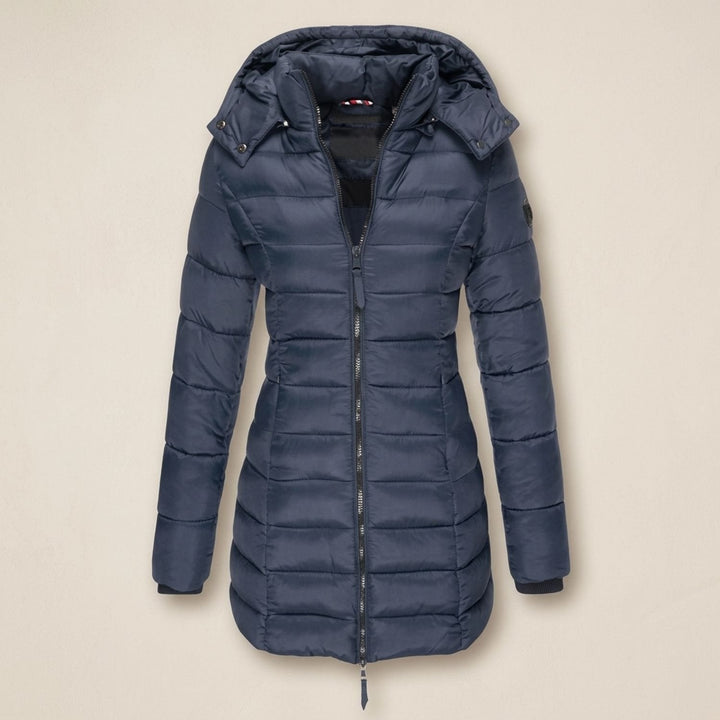 Damen Winterjacke mit Abnehmbarer Kapuze Mittellang in Marineblau