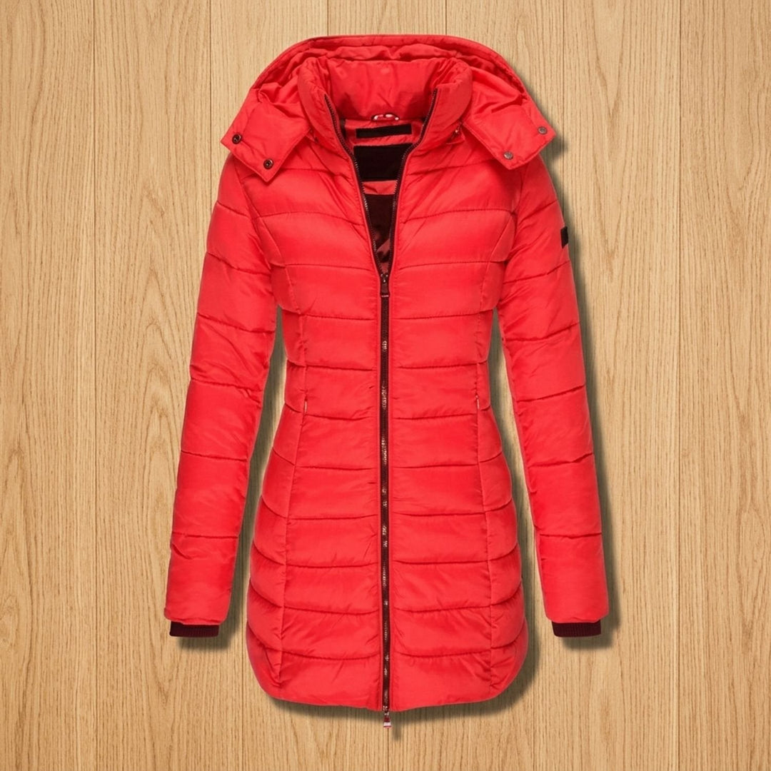 Damen Winterjacke mit Abnehmbarer Kapuze Mittellang in Rot
