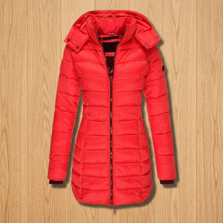 Damen Winterjacke mit Abnehmbarer Kapuze Mittellang in Rot