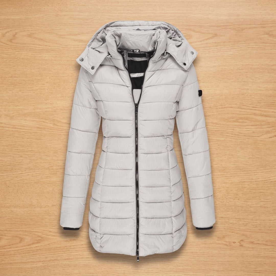 Damen Winterjacke mit Abnehmbarer Kapuze Mittellang in Weiß