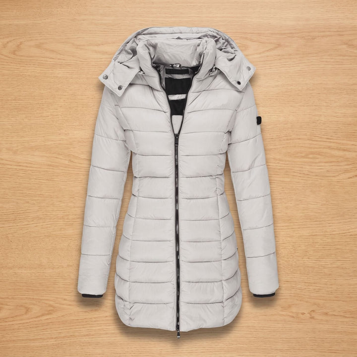 Damen Winterjacke mit Abnehmbarer Kapuze Mittellang in Weiß