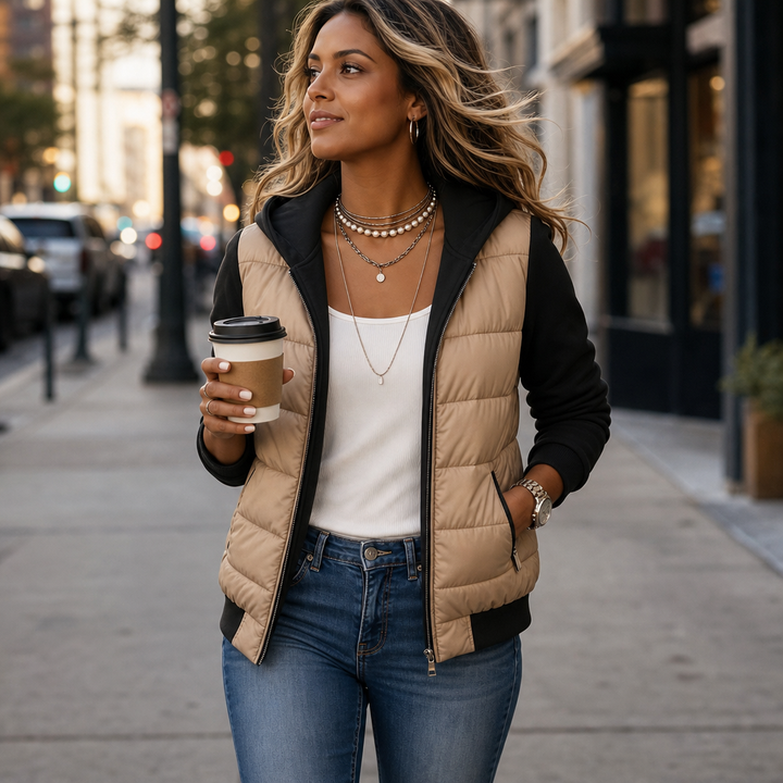 Damen Winterjacke mit Kapuze und gesteppter Vorderseite (2)