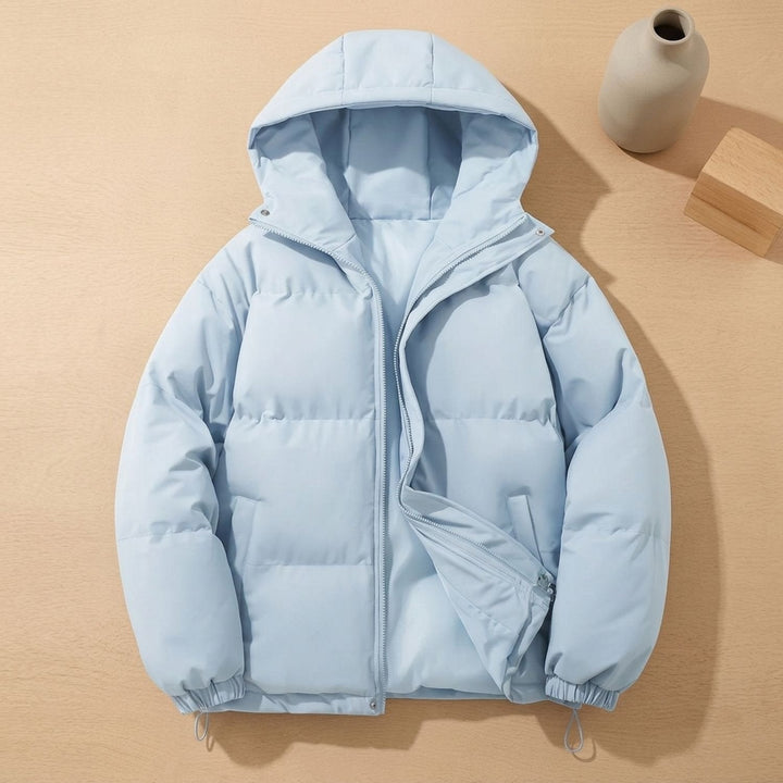 Damen Winterjacke mit Kapuze und Puffer-Design in Hellblau