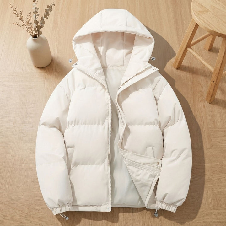 Damen Winterjacke mit Kapuze und Puffer-Design in Weiß