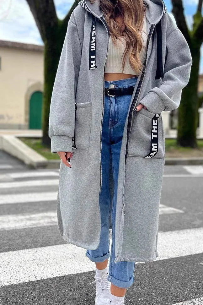 Damen Winterjacke mit Kapuze und Taschen in Grau