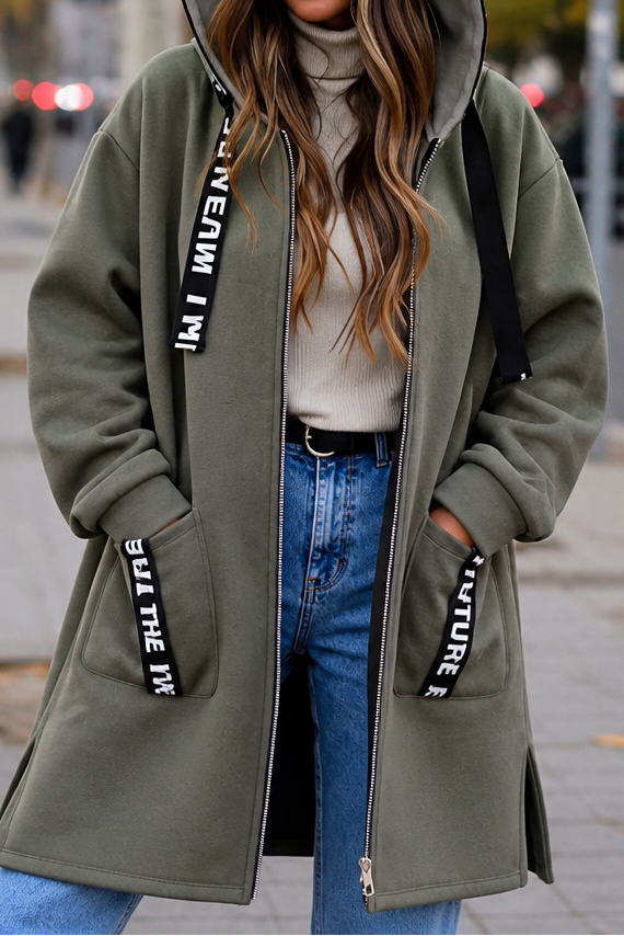 Damen Winterjacke mit Kapuze und Taschen in Grün