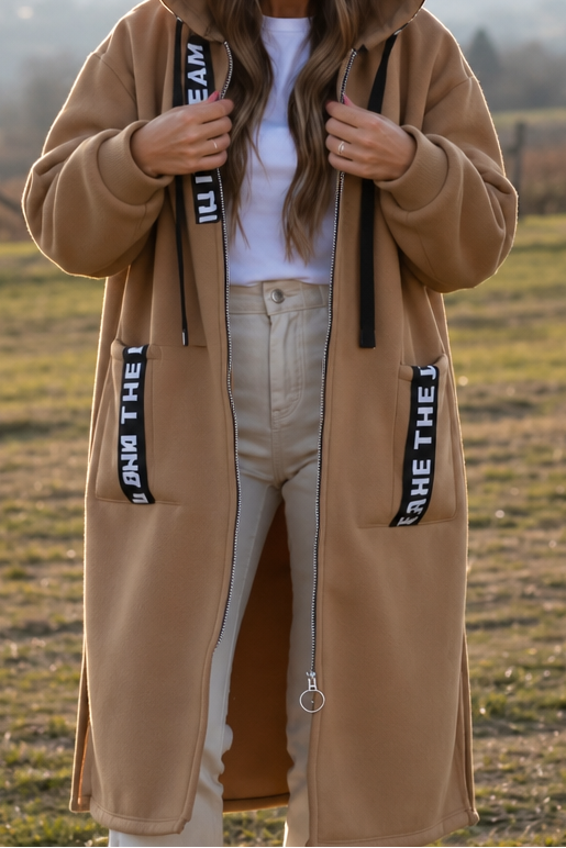 Damen Winterjacke mit Kapuze und Taschen in Khaki