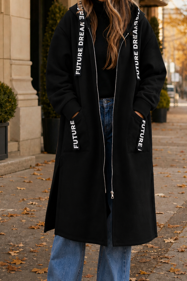 Damen Winterjacke mit Kapuze und Taschen in Schwarz