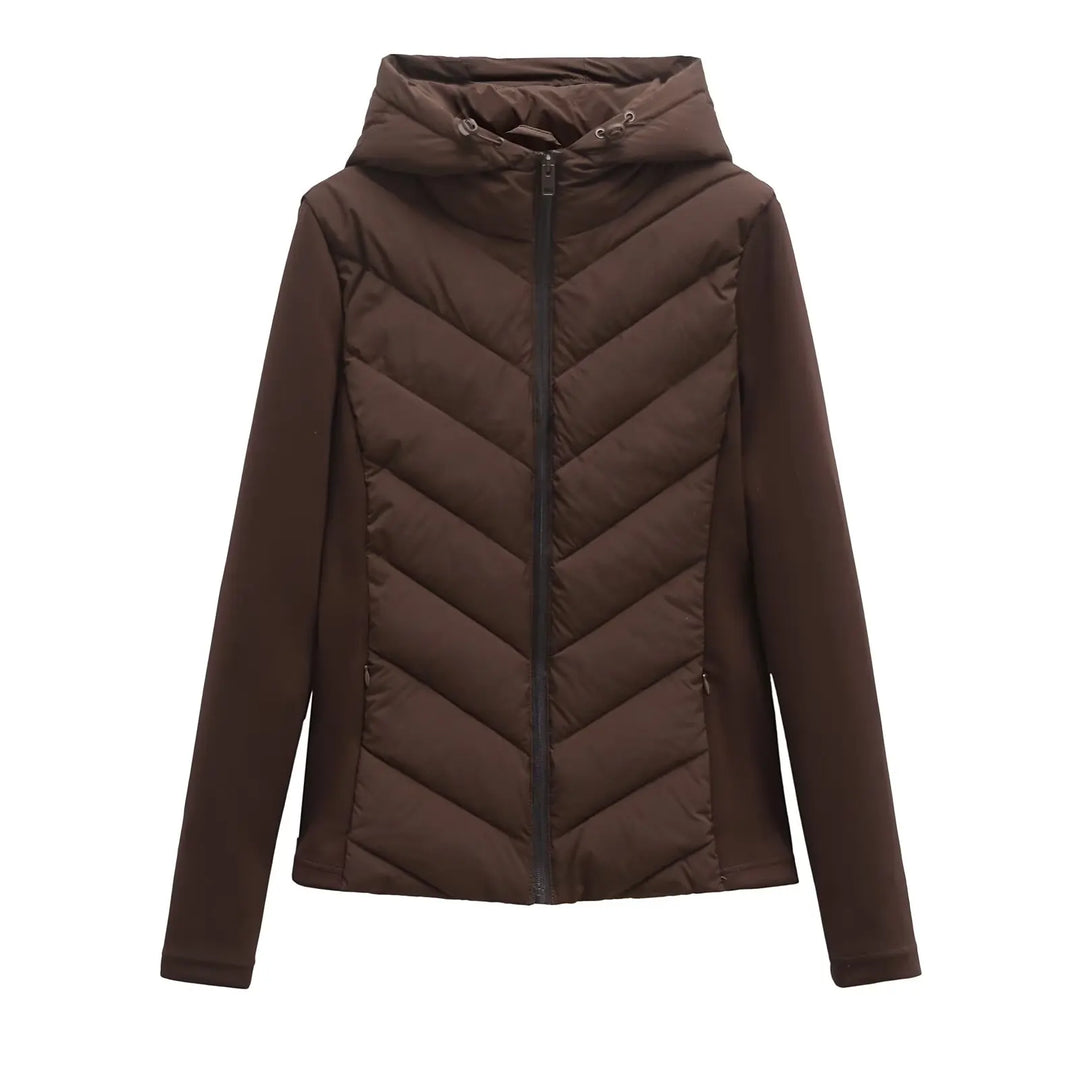 Damen Winterjacke mit modernem Steppmuster und Kapuze in Braun