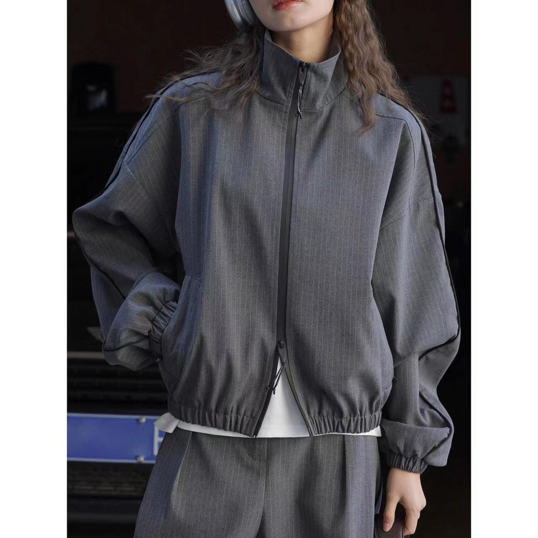 Damen Winterjacke mit sportlichem Nadelstreifen für Büro in Grau gestreift