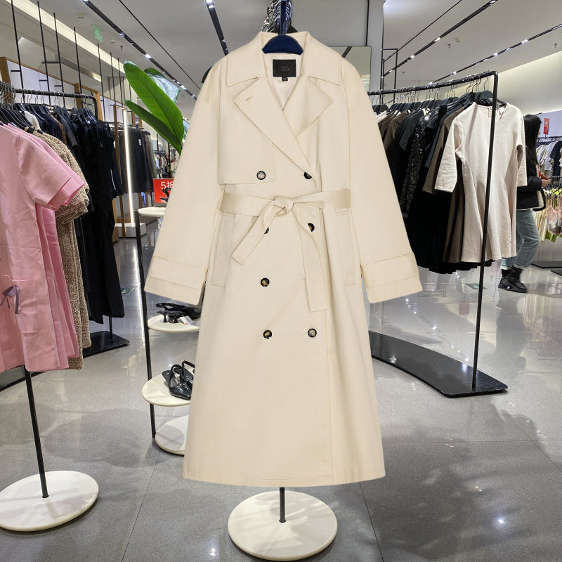 Damen Winterjacke mit Taillengürtel im Trenchstil in Hellbeige