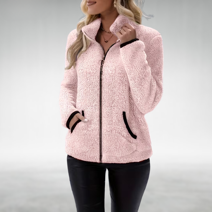 Damen Winterjacke mit Teddystoff und Reißverschluss