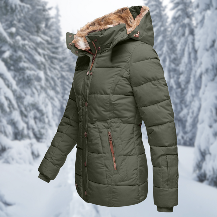 Damen Winterjacke mit warmer Fellkapuze für Herbst