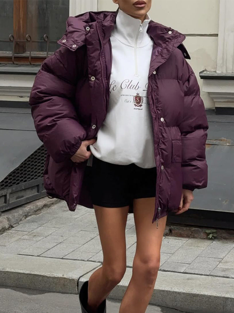 Damen Winterjacke mit wattierter Thermofütterung und Kapuze in Purpurrot