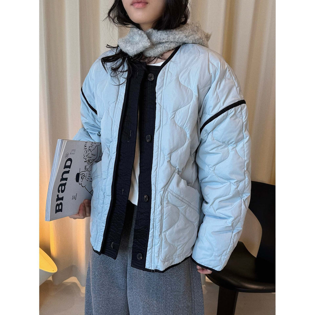 Damen Winterjacke mit Wellensteppung und Bomberstil in Nebelblau