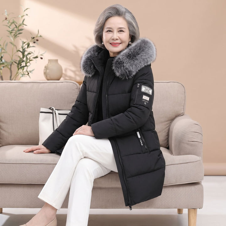 Damen Winterjacke Mittellang Gesteppt mit Kapuze (2)