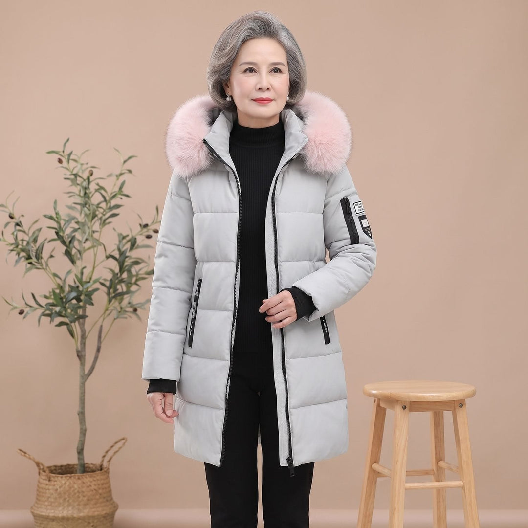 Damen Winterjacke Mittellang Gesteppt mit Kapuze in Grau