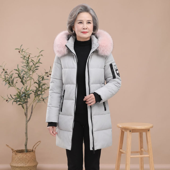 Damen Winterjacke Mittellang Gesteppt mit Kapuze in Grau