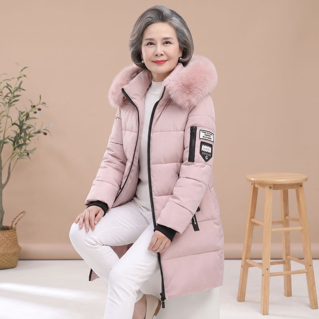 Damen Winterjacke Mittellang Gesteppt mit Kapuze in Rosa