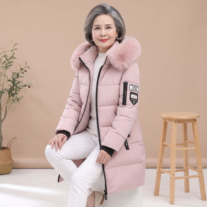 Damen Winterjacke Mittellang Gesteppt mit Kapuze in Rosa