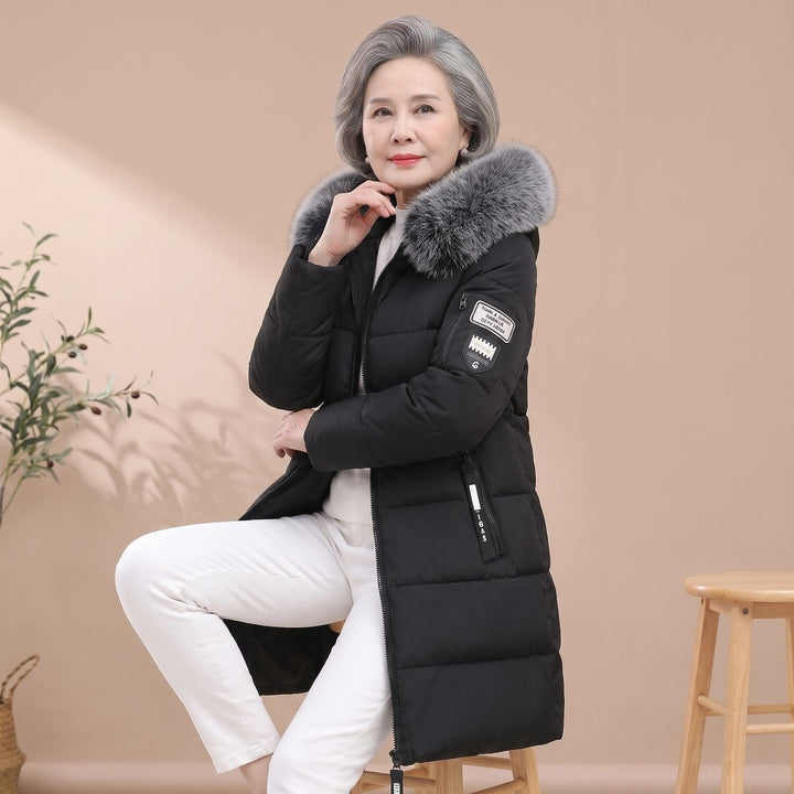 Damen Winterjacke Mittellang Gesteppt mit Kapuze in Schwarz