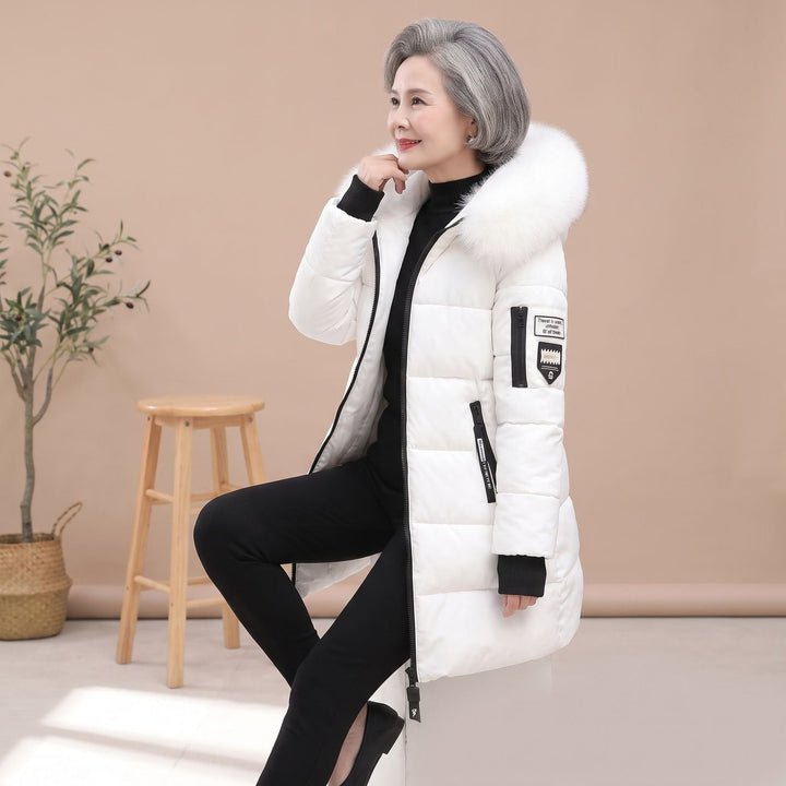 Damen Winterjacke Mittellang Gesteppt mit Kapuze in Weiß