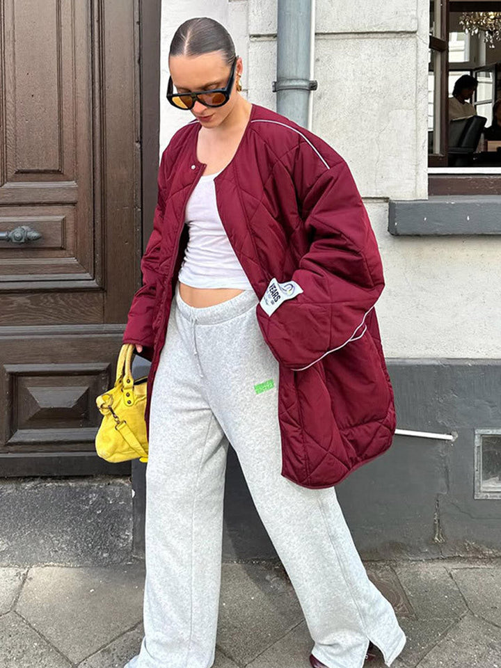 Damen Winterjacke Oversize mit Diamant-Steppung in Rot
