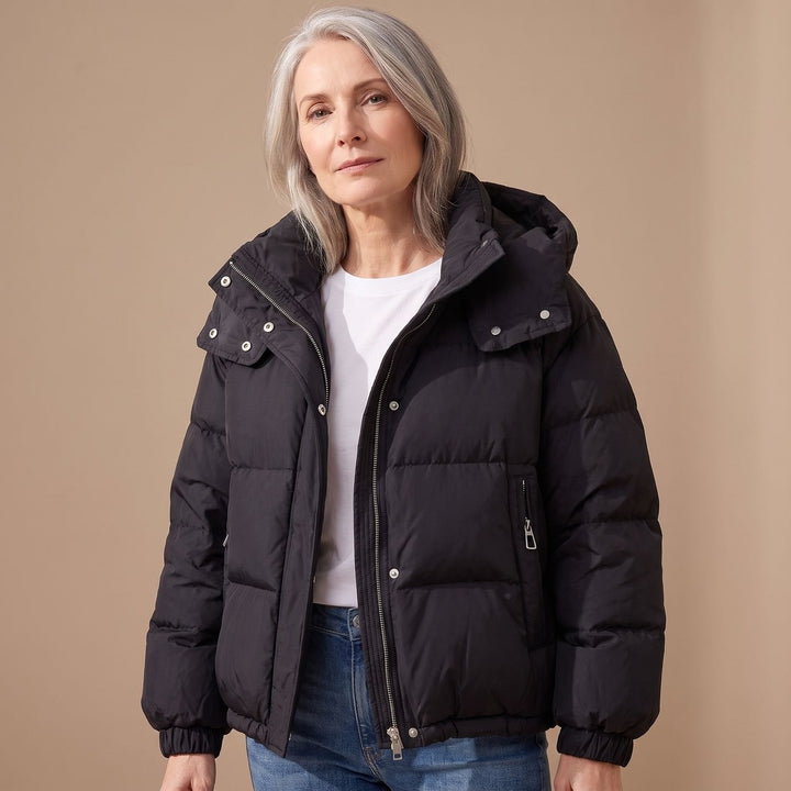 Damen Winterjacke Oversized mit Kapuze in Schwarz