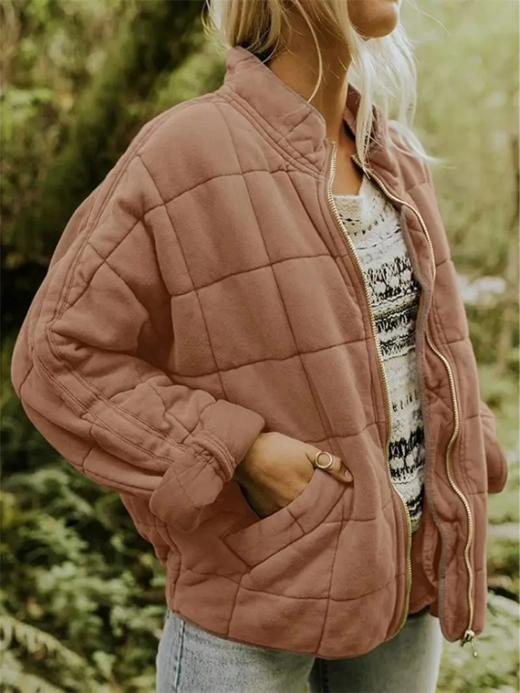 Damen Winterjacke Oversized mit Stehkragen in Braun