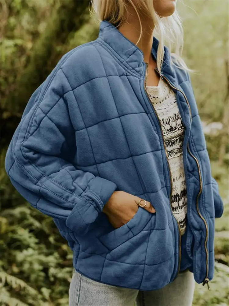 Damen Winterjacke Oversized mit Stehkragen in Dunkelblau
