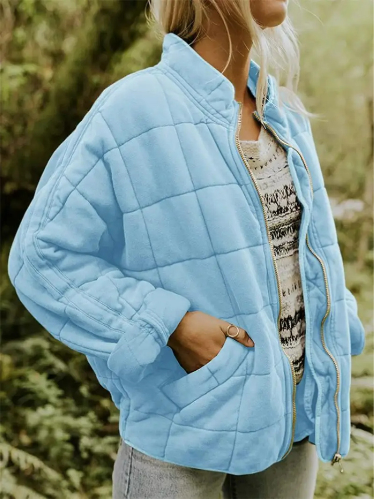 Damen Winterjacke Oversized mit Stehkragen in Hellblau