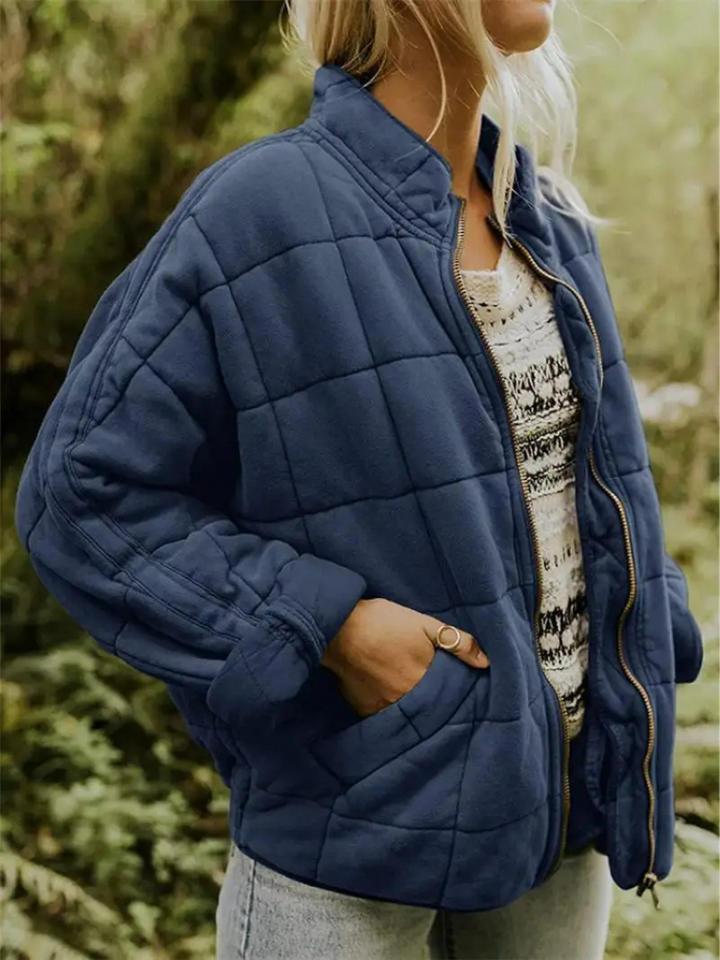 Damen Winterjacke Oversized mit Stehkragen in Marineblau