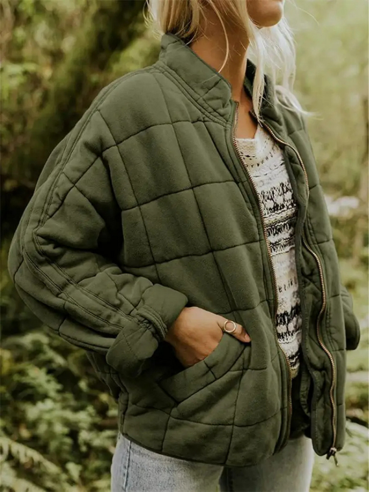 Damen Winterjacke Oversized mit Stehkragen in Olivgrün