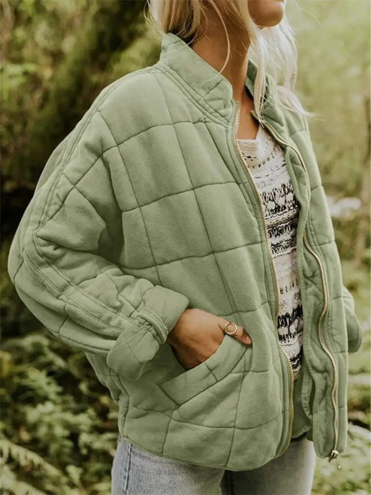 Damen Winterjacke Oversized mit Stehkragen in Salbeigrün