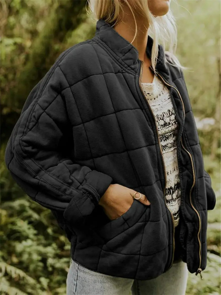 Damen Winterjacke Oversized mit Stehkragen in Schwarz