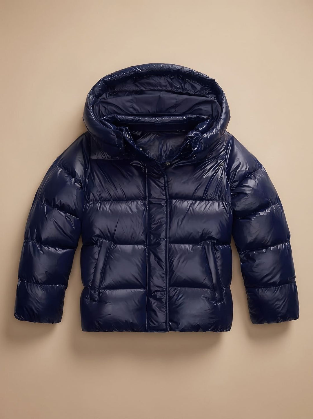 Damen Winterjacke tailliert mit gepolsterter Kapuze in Blau