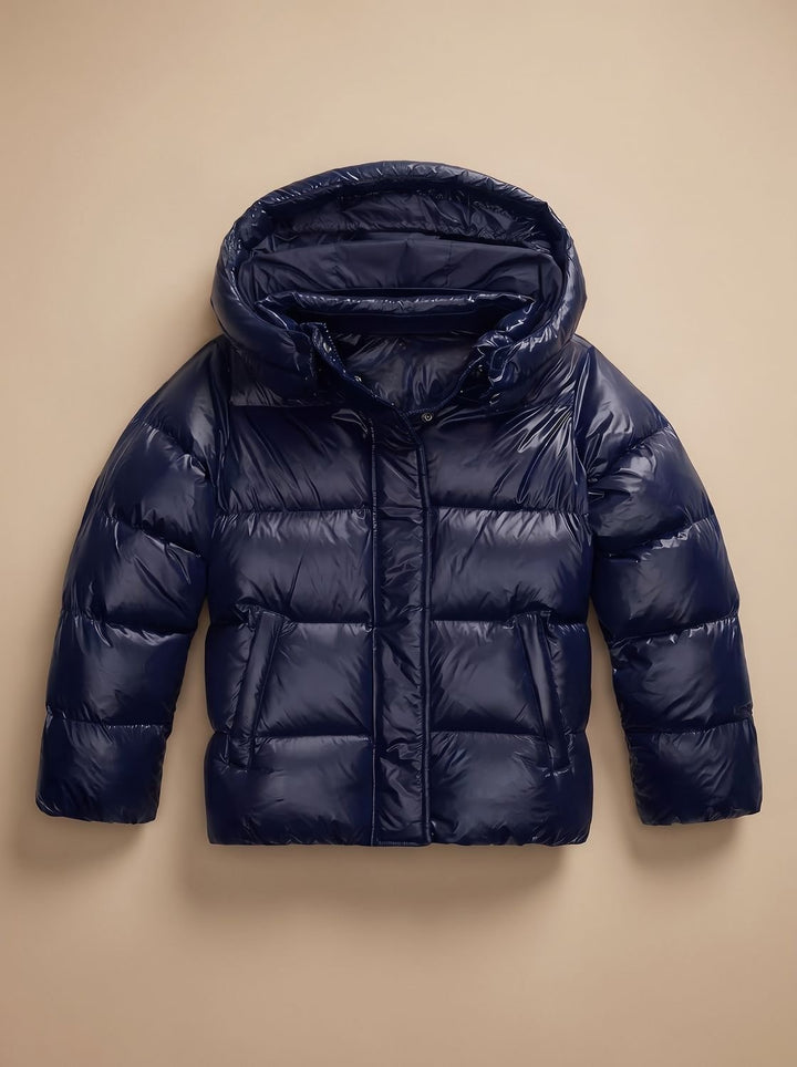 Damen Winterjacke tailliert mit gepolsterter Kapuze in Blau