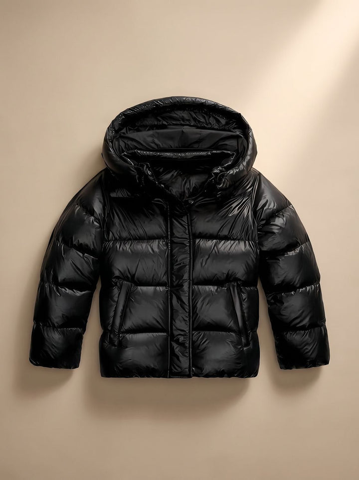Damen Winterjacke tailliert mit gepolsterter Kapuze in Schwarz