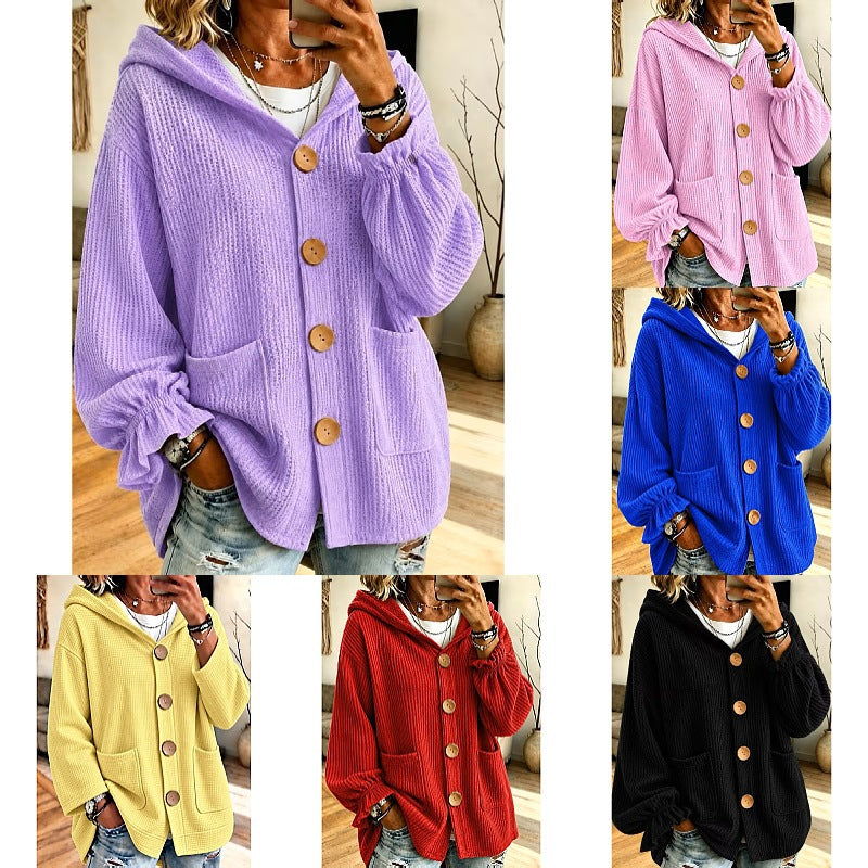 Damen Winterjacke Waffeltextur mit Kapuze