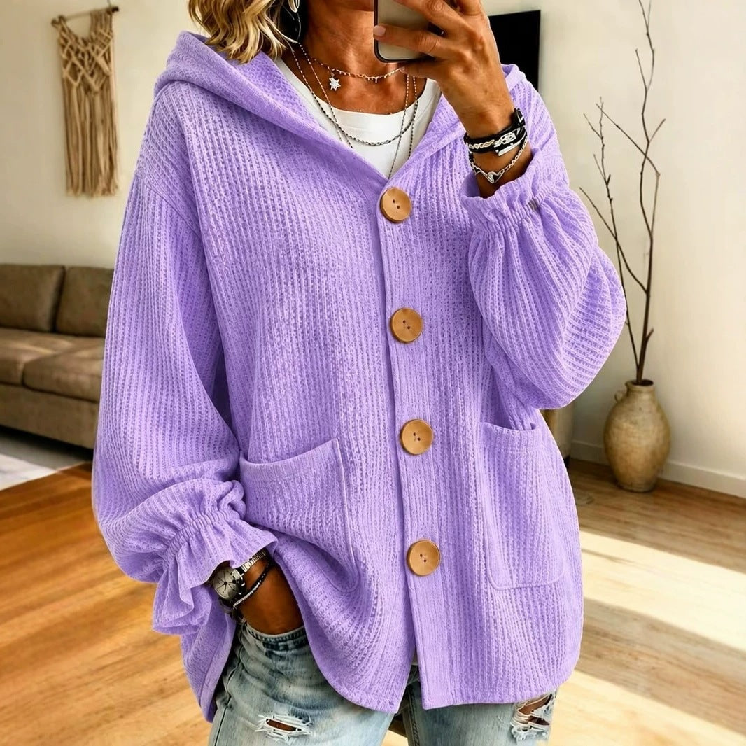 Damen Winterjacke Waffeltextur mit Kapuze (3)