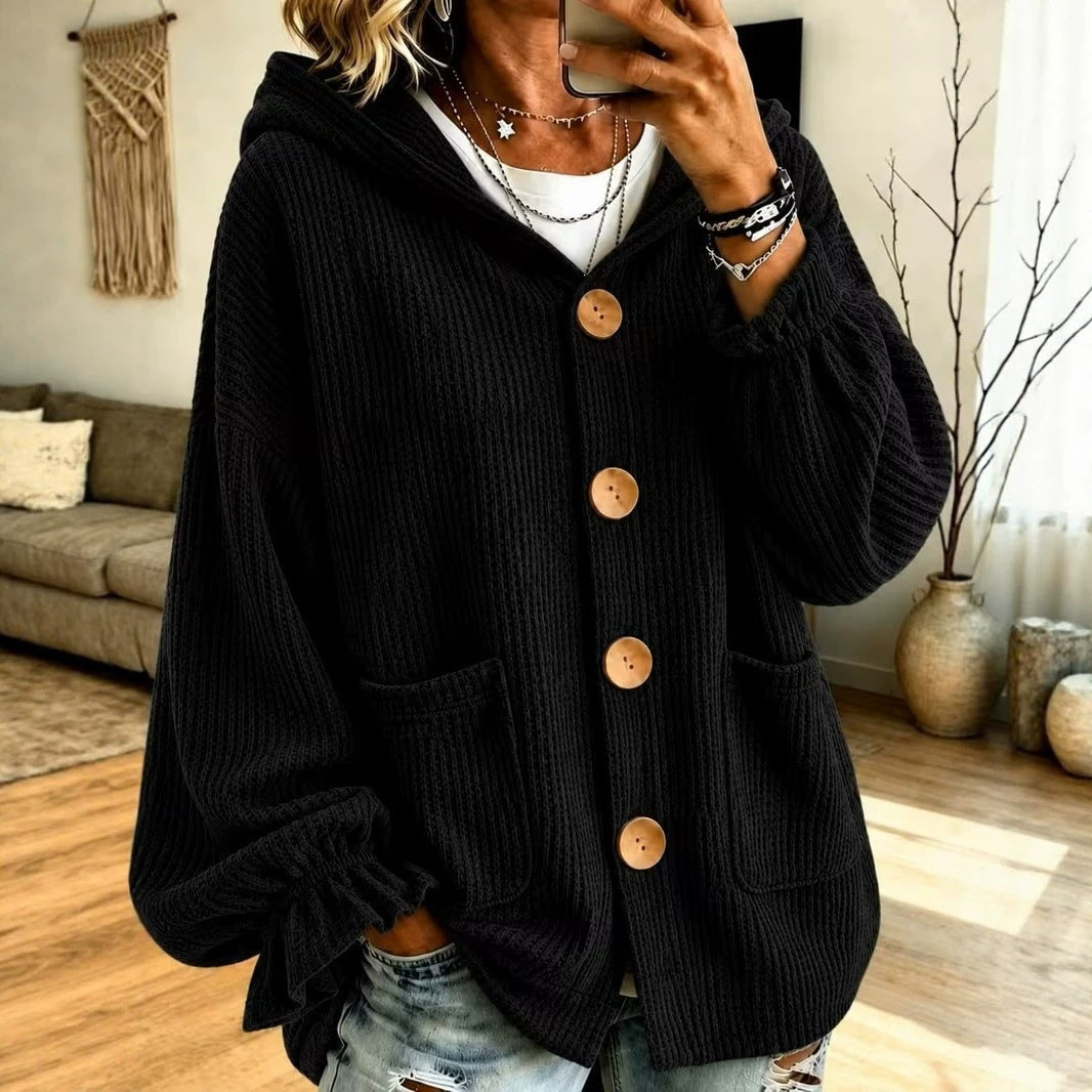 Damen Winterjacke Waffeltextur mit Kapuze (4)