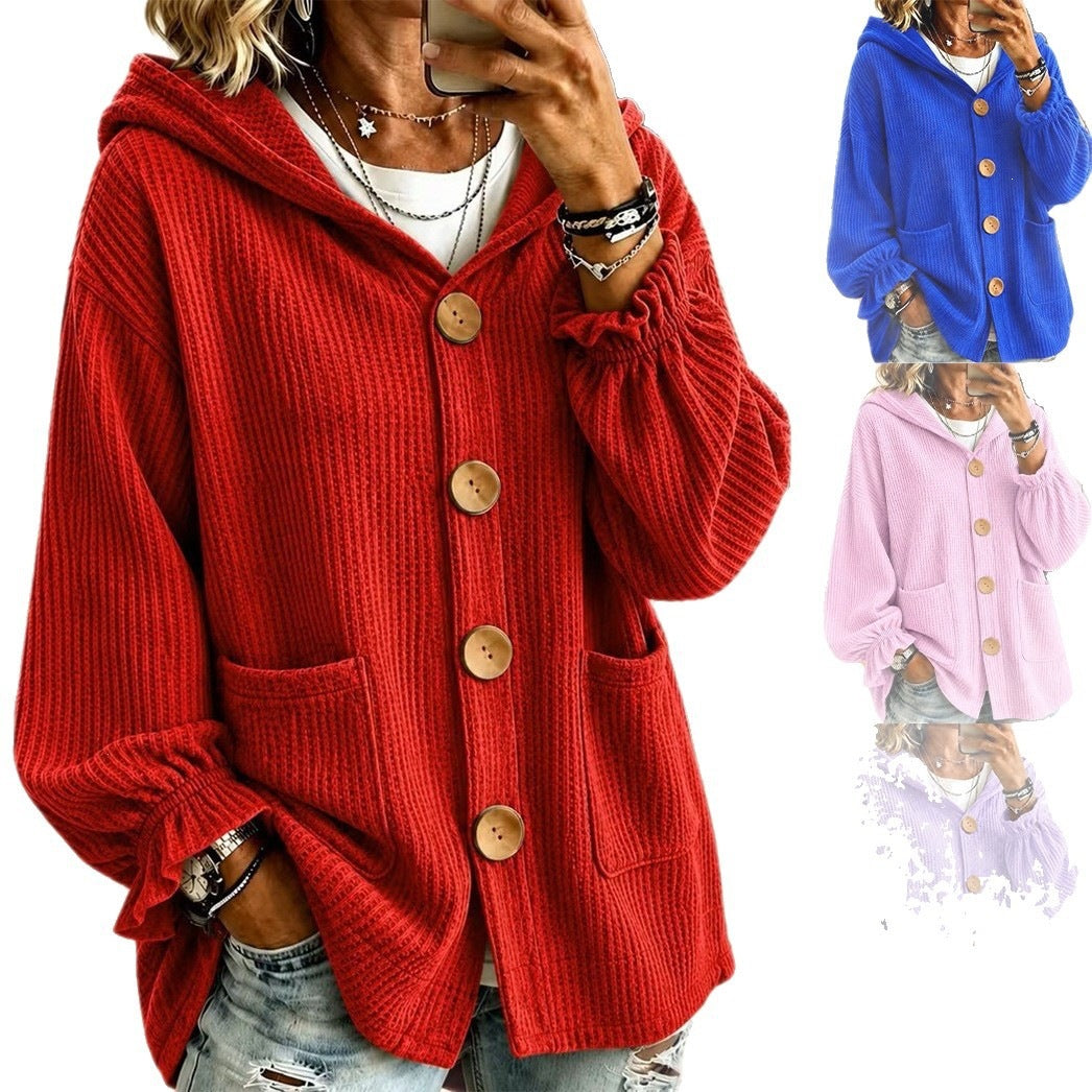 Damen Winterjacke Waffeltextur mit Kapuze (5)
