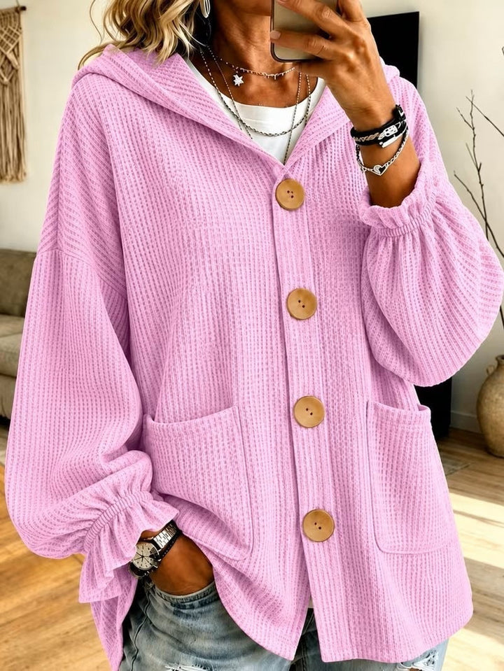 Damen Winterjacke Waffeltextur mit Kapuze in Rosa