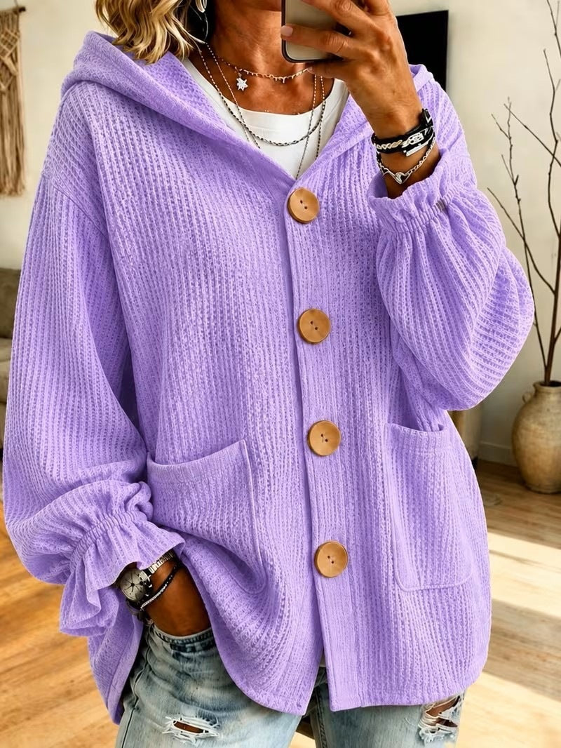 Damen Winterjacke Waffeltextur mit Kapuze in Violett