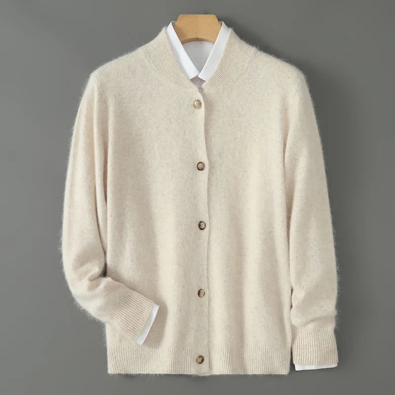 Damen Winterjacke zum Schichten aus feiner Strickware in Creme