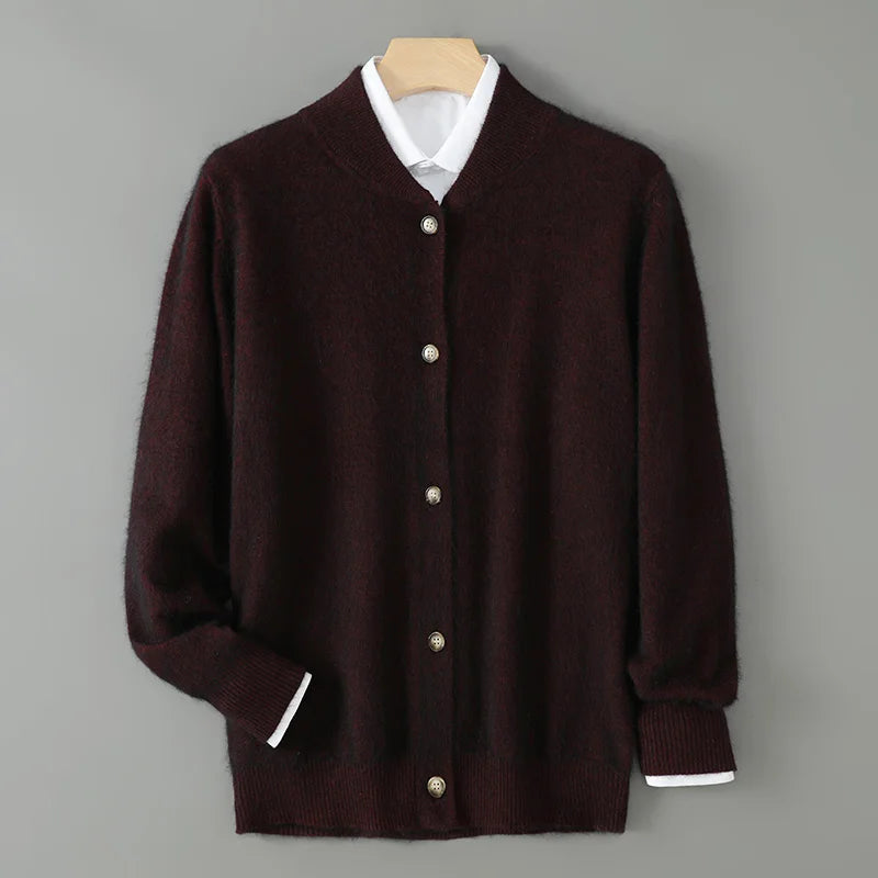 Damen Winterjacke zum Schichten aus feiner Strickware in Weinrot