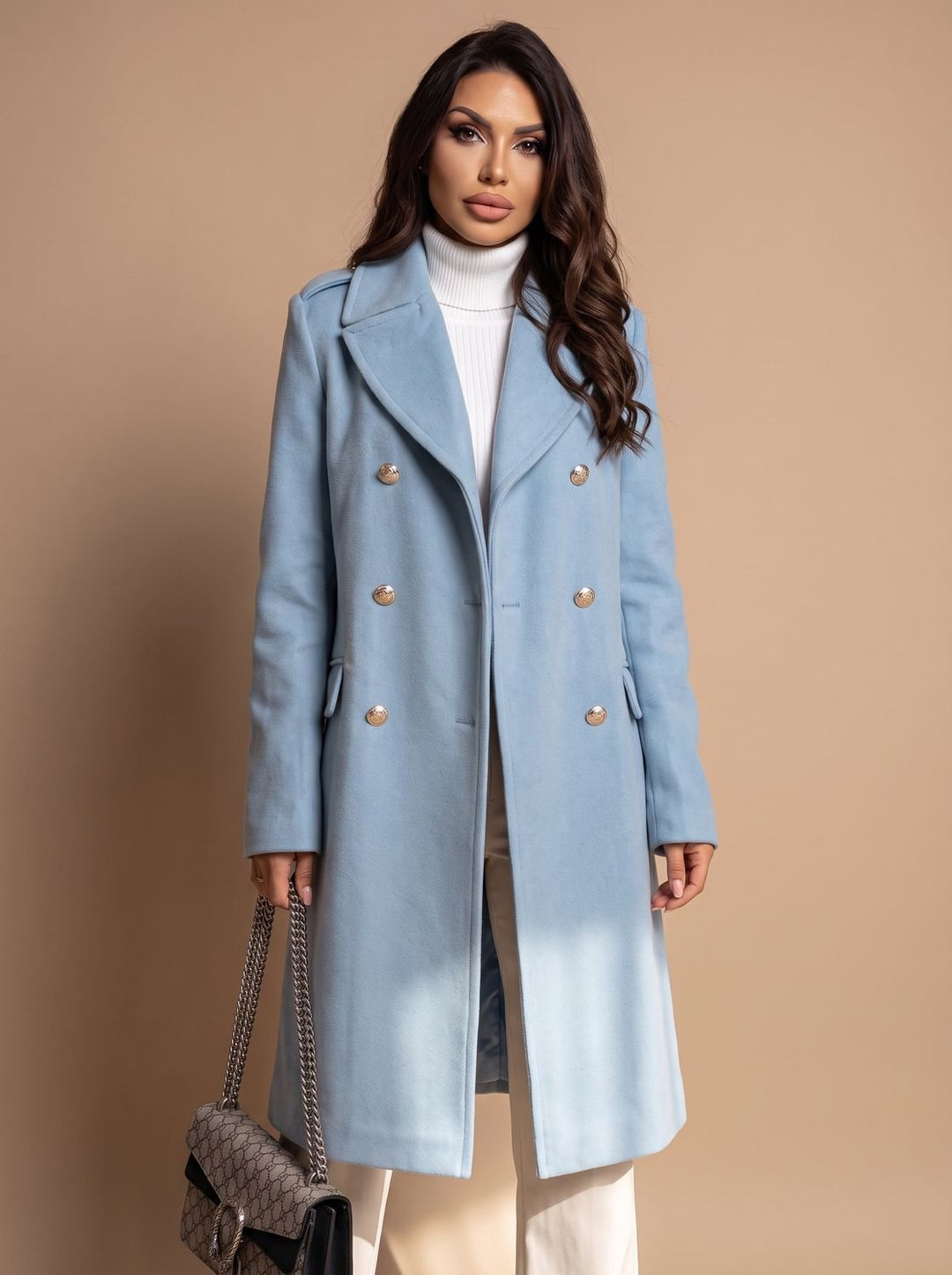 Damen Winterjacke zweireihig tailliert aus Wolle in Blau