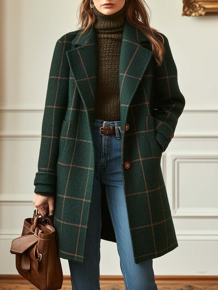 Damen Wintermantel aus Tweed im Retro-Stil in Dunkelgrün