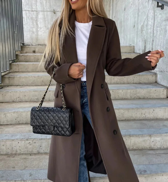 Damen Wintermantel elegant für den Herbst in Dunkelbraun